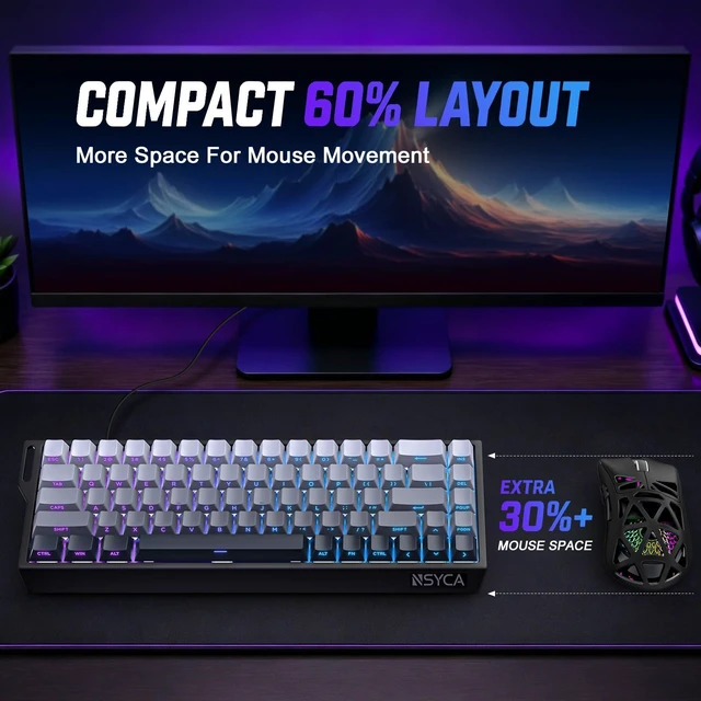 Alt view image 3 of 7 - WIN68 HE Hall Effect Keyboard, Rapid Trigger Magnetic Gaming Keyboard, 8000Hz Polling Rate, DKS & SOCD, 0.01mm Adjustable, RGB PBT Keycaps, 60% Wired Keyboard for FPS Gaming PC & MacGray