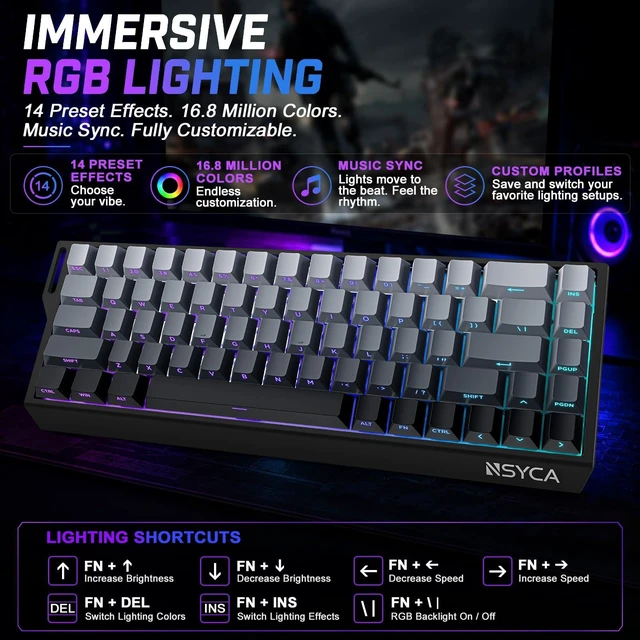 Alt view image 7 of 7 - WIN68 HE Hall Effect Keyboard, Rapid Trigger Magnetic Gaming Keyboard, 8000Hz Polling Rate, DKS & SOCD, 0.01mm Adjustable, RGB PBT Keycaps, 60% Wired Keyboard for FPS Gaming PC & MacGray