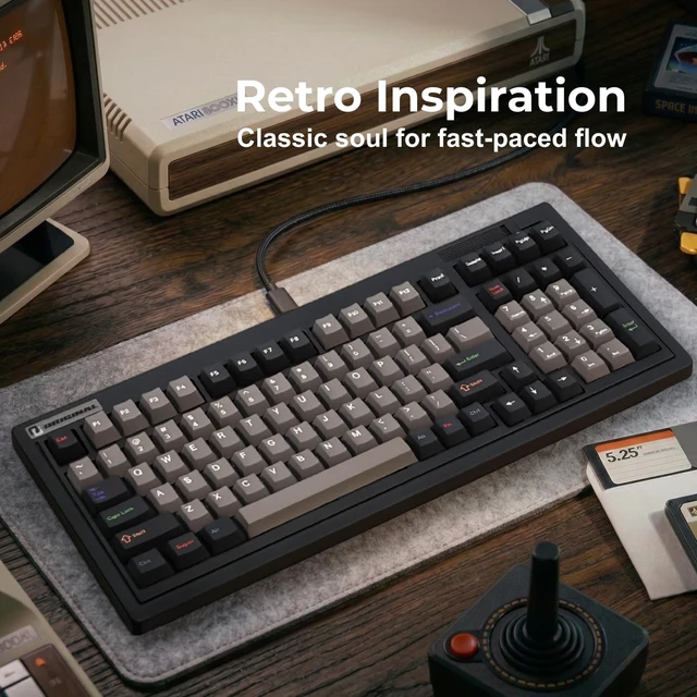 Alt view image 2 of 7 - OG98 Tri-Mode Retro Mechanical Keyboard, 96% Gasket Mount Hot Swappable Gaming Keyboard, PBT Keycaps, 4000mAh for Mac/PC - Pre-lubed Creamy Linear Switches | Black