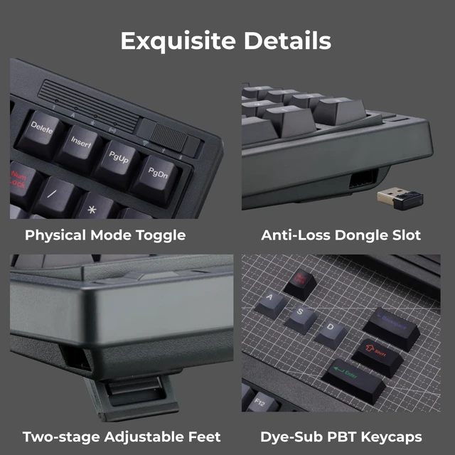 Alt view image 7 of 7 - OG98 Tri-Mode Retro Mechanical Keyboard, 96% Gasket Mount Hot Swappable Gaming Keyboard, PBT Keycaps, 4000mAh for Mac/PC - Pre-lubed Creamy Linear Switches | Black