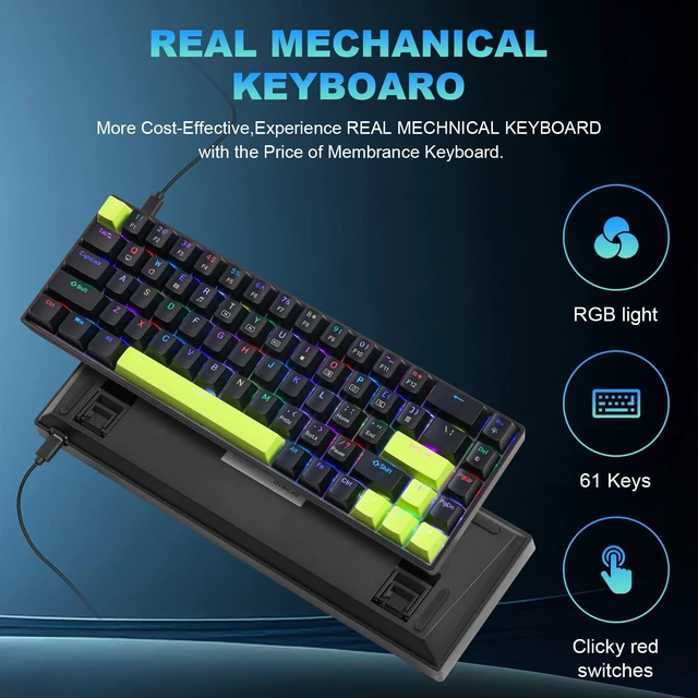 Alt view image 2 of 6 - 68% Mechanical Gaming Keyboard with Customizable Lighting RGB Backlit, Pre-lubed Switches, USB-A Connectivity, Perfect for Gaming and Business, PC (Black)