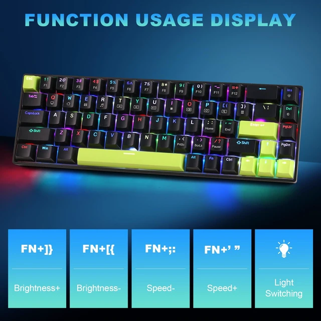 Alt view image 3 of 6 - 68% Mechanical Gaming Keyboard with Customizable Lighting RGB Backlit, Pre-lubed Switches, USB-A Connectivity, Perfect for Gaming and Business, PC (Black)