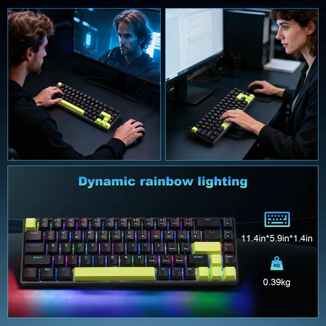 Alt view image 6 of 6 - 68% Mechanical Gaming Keyboard with Customizable Lighting RGB Backlit, Pre-lubed Switches, USB-A Connectivity, Perfect for Gaming and Business, PC (Black)