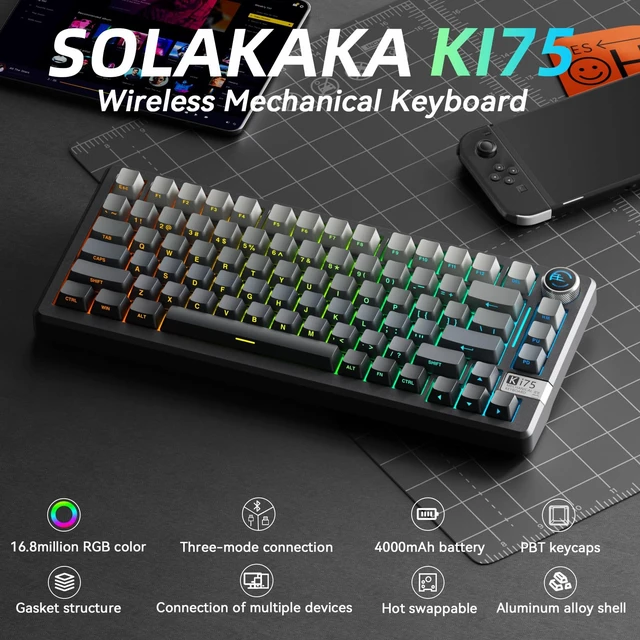 Alt view image 2 of 7 - KI75 Wireless Gaming Keyboard, 75% Mechanical Aluminum Keyboard | Hot-swap Gasket Mount Creamy Keyboad with Knob, Tri-Mode BT/USB-C/2.4GHz, Thocky Custom RGB Backlit Keyboard for PC/Laptop