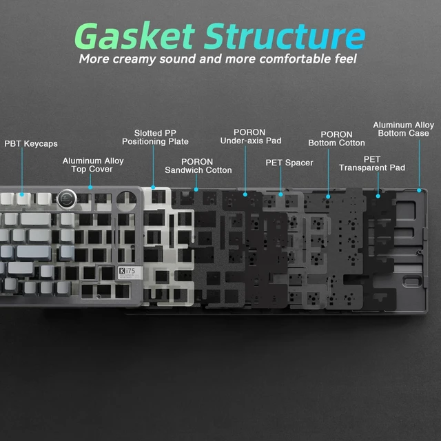 Alt view image 7 of 7 - KI75 Wireless Gaming Keyboard, 75% Mechanical Aluminum Keyboard | Hot-swap Gasket Mount Creamy Keyboad with Knob, Tri-Mode BT/USB-C/2.4GHz, Thocky Custom RGB Backlit Keyboard for PC/Laptop