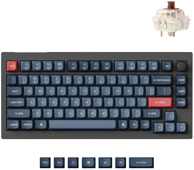 Main image of V1 Max QMK Wireless Mechanical Keyboard, 75% Layout Custom Knob | 2.4 GHz/Bluetooth 5.1/USB-C Wired, Hot-Swappable, Double-Shot PBT Keycaps, Gasket Mount, South-Facing RGB, Mac/Windows/Linux
