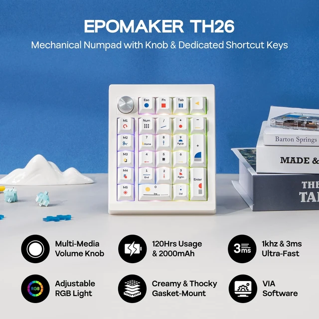 Alt view image 2 of 7 - TH26 Wireless Mechanical Numpad with 5 Macro Keys, BT/2.4G/USB-C | Programmable Knob, Hot-Swappable, Pre-lubed Switch, RGB, PBT Keycaps, Gasket Number Pad for PC/Laptop/Mac (Creamy Jade)