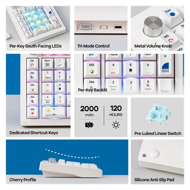 Alt view image 3 of 7 - TH26 Wireless Mechanical Numpad with 5 Macro Keys, BT/2.4G/USB-C | Programmable Knob, Hot-Swappable, Pre-lubed Switch, RGB, PBT Keycaps, Gasket Number Pad for PC/Laptop/Mac (Creamy Jade)