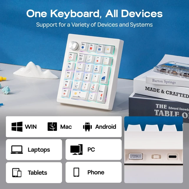 Alt view image 5 of 7 - TH26 Wireless Mechanical Numpad with 5 Macro Keys, BT/2.4G/USB-C | Programmable Knob, Hot-Swappable, Pre-lubed Switch, RGB, PBT Keycaps, Gasket Number Pad for PC/Laptop/Mac (Creamy Jade)
