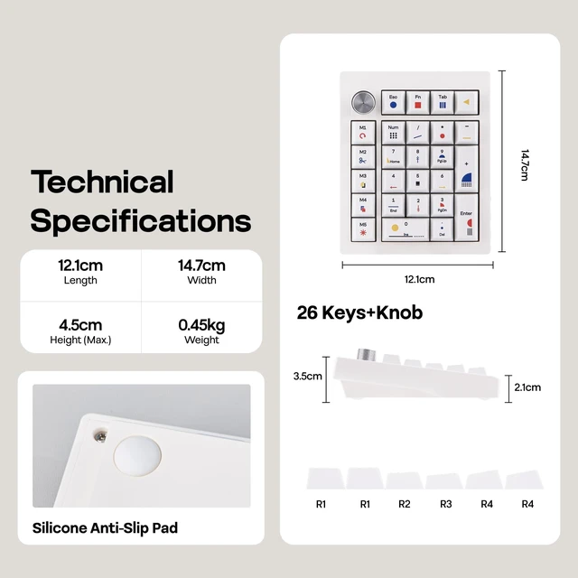 Alt view image 6 of 7 - TH26 Wireless Mechanical Numpad with 5 Macro Keys, BT/2.4G/USB-C | Programmable Knob, Hot-Swappable, Pre-lubed Switch, RGB, PBT Keycaps, Gasket Number Pad for PC/Laptop/Mac (Creamy Jade)