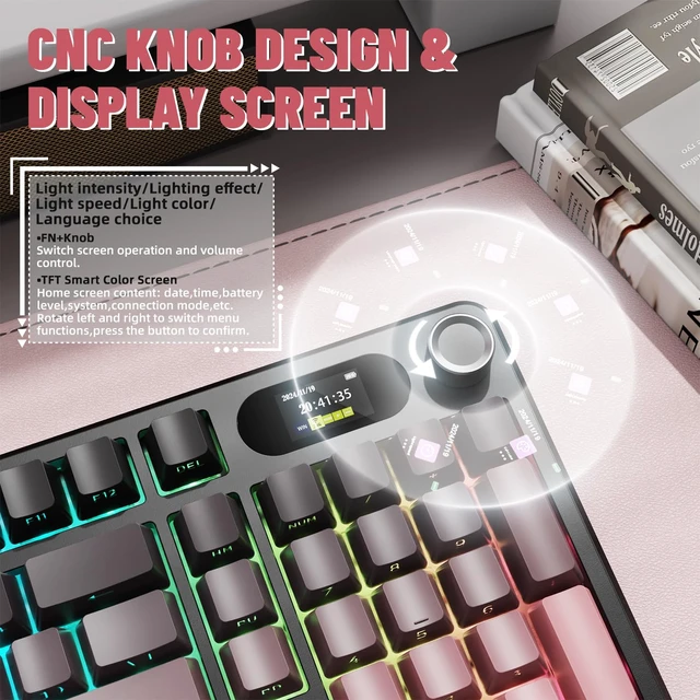 Alt view image 4 of 7 - Attack Shark X98 Pro Wireless Mechanical Keyboard with Screen & Knob, 2.4G/USB-C/BT5.0 Gasket Hot Swappable Creamy Keyboard102 Keys, Web Driver RGB Gaming Keyboard for PC/Mac/PS4/Xbox