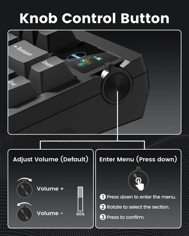 Alt view image 7 of 7 - L80 75% Wireless Gaming Keyboard, Mechanical Keyboard with Knob | Smart Display, Tri-Mode BT/2.4GHz/USB-C, Gasket Mount, RGB Backlit, Hot-Swappable, PC and Mac Compatible, Black