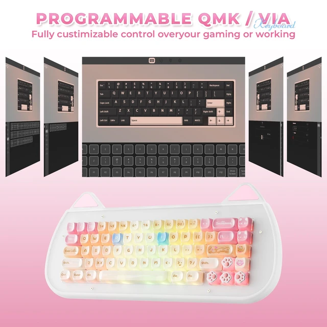 Alt view image 4 of 7 - XVX C67 Wireless Mechanical Keyboard Cute Design, 60% Gaming Creamy Keyboard Custom QMK/VIA, BT5.0/2.4G/USB-C Mode, Hot Swappable Linear Switch RGB Backlits, Gasket Mount for Win/Mac(AcriCat, Pink)