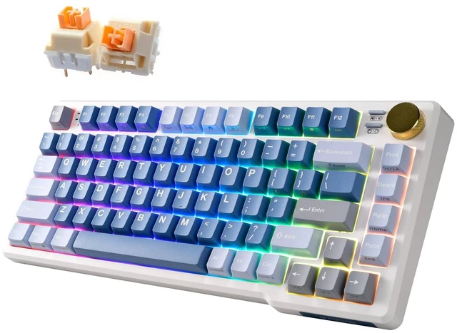 Main image of K103R RGB 75% Mechanical Keyboard w/Knob, Silent Bubble Switch | Wireless, 81 PBT Keys, Hot Swappable Pre-lubed Switches, Gasket Mount, USB-C Detachable Cable (Ocean Blue)