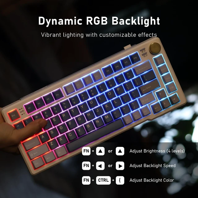 Alt view image 7 of 7 - K103R RGB 75% Mechanical Keyboard w/Knob, Silent Bubble Switch | Wireless, 81 PBT Keys, Hot Swappable Pre-lubed Switches, Gasket Mount, USB-C Detachable Cable (Ocean Blue)