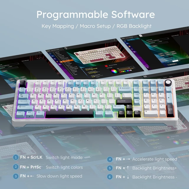 Alt view image 5 of 7 - B98 Wireless Mechanical Keyboard with Knob, Linear Switch, White | Full Size RGB Gaming Keyboard with Number Pad, Creamy Bluetooth/2.4G/Wired Gasket Hot Swappable Keyboards for Win/Mac/PC Game