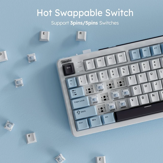 Alt view image 6 of 7 - B98 Wireless Mechanical Keyboard with Knob, Linear Switch, White | Full Size RGB Gaming Keyboard with Number Pad, Creamy Bluetooth/2.4G/Wired Gasket Hot Swappable Keyboards for Win/Mac/PC Game