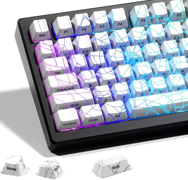Main image of x XVX Shine Through Keycaps w/IMD Tech, Custom Spider Web Keycaps 60 75 100 Percent, White Key Cap Set Lines Backlit, OEM Profile Side Printed for Keyboards