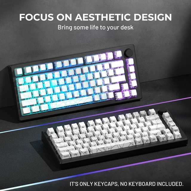Alt view image 2 of 6 - x XVX Shine Through Keycaps w/IMD Tech, Custom Spider Web Keycaps 60 75 100 Percent, White Key Cap Set Lines Backlit, OEM Profile Side Printed for Keyboards