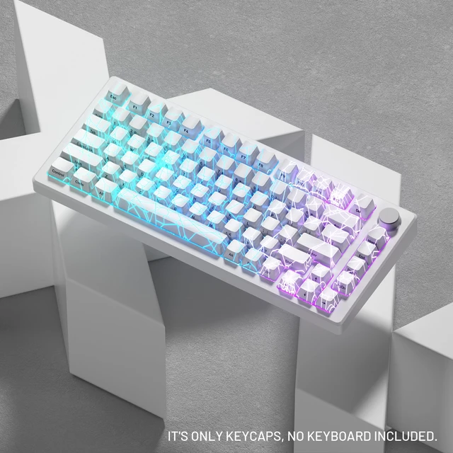 Alt view image 5 of 6 - x XVX Shine Through Keycaps w/IMD Tech, Custom Spider Web Keycaps 60 75 100 Percent, White Key Cap Set Lines Backlit, OEM Profile Side Printed for Keyboards