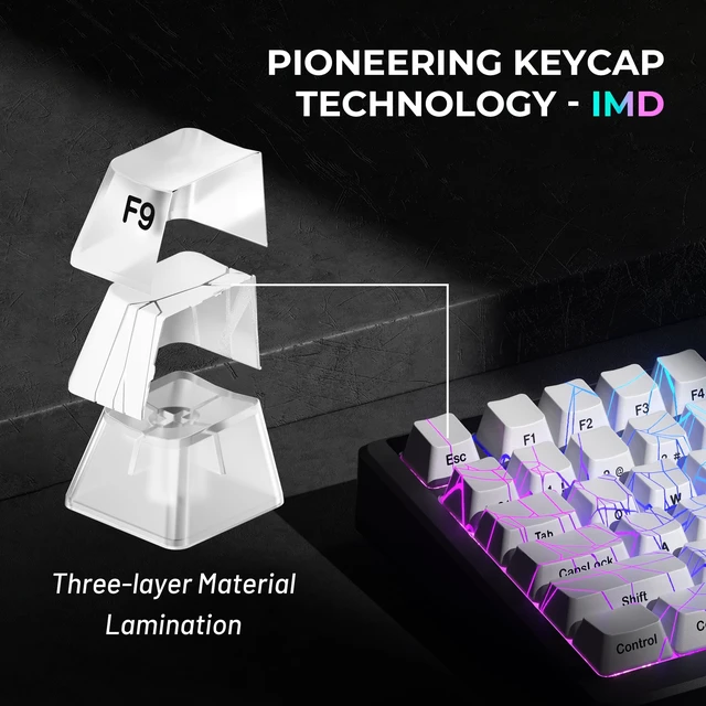 Alt view image 3 of 6 - x XVX Shine Through Keycaps w/IMD Tech, Custom Spider Web Keycaps 60 75 100 Percent, White Key Cap Set Lines Backlit, OEM Profile Side Printed for Keyboards