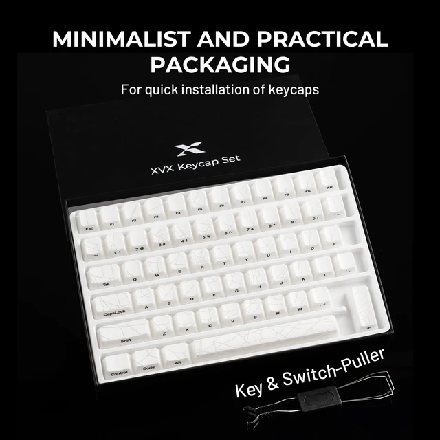 Alt view image 6 of 6 - x XVX Shine Through Keycaps w/IMD Tech, Custom Spider Web Keycaps 60 75 100 Percent, White Key Cap Set Lines Backlit, OEM Profile Side Printed for Keyboards