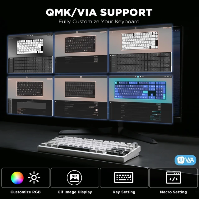 Alt view image 3 of 7 - AL80 75% Wireless Aluminum Mechanical Keyboard(Silver,Gateron Zero) | QMK/VIA, Smart LCD Display and Knob, Hot Swap, Gasket Structure, BT/2.4G/USB-C, RGB Keyboard for Gaming/Win/Mac