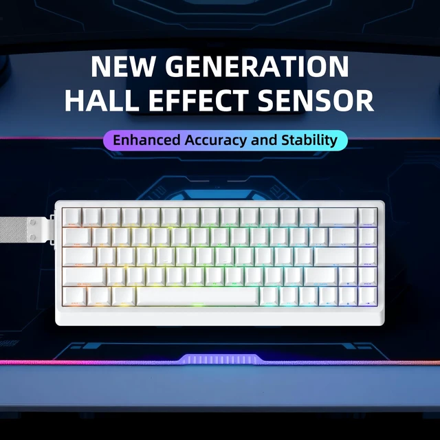 Alt view image 2 of 7 - ND68 68 Keys Wired Magnetic Switch Keyboard, 0.005MM RT Accuracy, 8KHZ Polling Rate/Latency As 0.125MS/256KHZ Single Key Scan Rate/ARGBHot Swappable,Gasket Structure Gaming Keyboard(White)