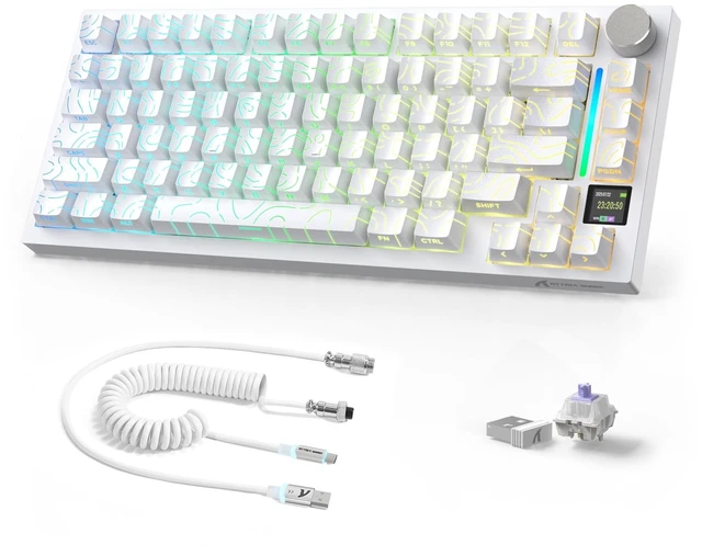 Main image of SHARK X820Ultra RGB Wireless Mechanical Gaming Keyboard with Display | 2.4G/BT/Wired,Side Print PBT Keycap,Hot Swappable,Media Knob,75% TKL,Gasket,QMK Web Driver,Gift Switch-White Contour