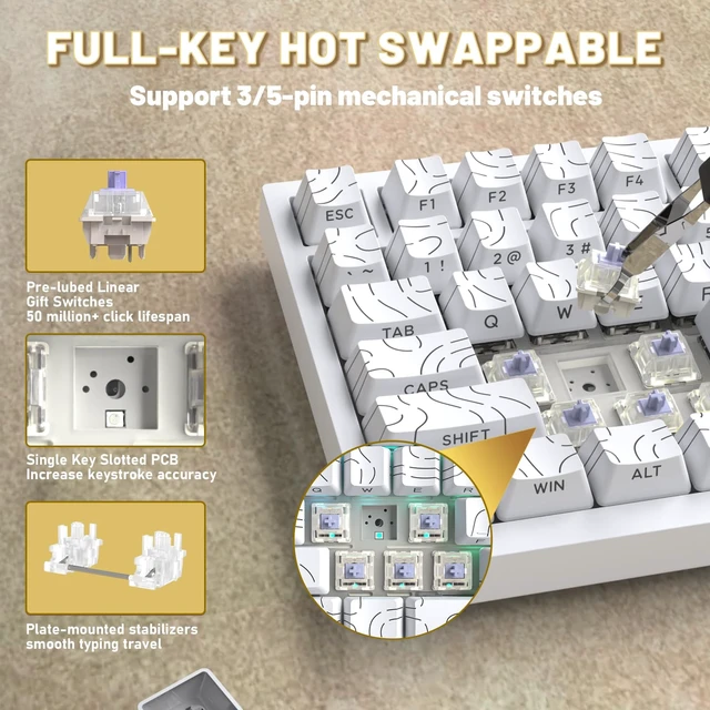 Alt view image 5 of 7 - SHARK X820Ultra RGB Wireless Mechanical Gaming Keyboard with Display | 2.4G/BT/Wired,Side Print PBT Keycap,Hot Swappable,Media Knob,75% TKL,Gasket,QMK Web Driver,Gift Switch-White Contour