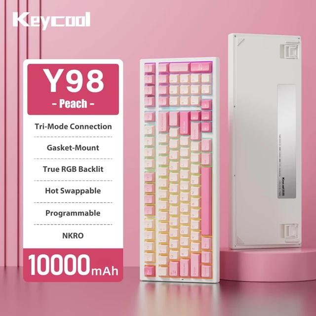 Alt view image 2 of 7 - Gasket Creamy Wireless Mechanical Gaming Keyboard RGB Backlit | Wireless 2.4G/Bluetooth 5.0/Wired USB-C 98-Key Hot Swappable NKRO Rechargeable PBT Keycaps Programmable for Win/Mac, Peach