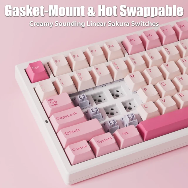 Alt view image 3 of 7 - Gasket Creamy Wireless Mechanical Gaming Keyboard RGB Backlit | Wireless 2.4G/Bluetooth 5.0/Wired USB-C 98-Key Hot Swappable NKRO Rechargeable PBT Keycaps Programmable for Win/Mac, Peach