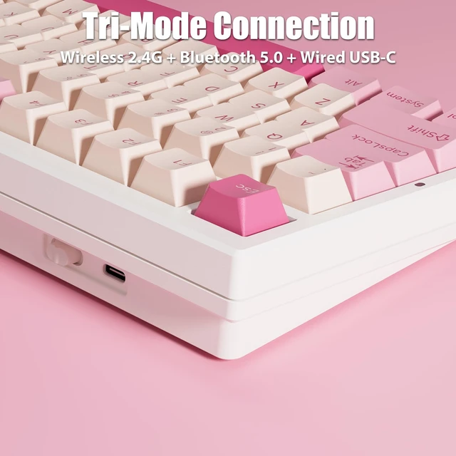 Alt view image 4 of 7 - Gasket Creamy Wireless Mechanical Gaming Keyboard RGB Backlit | Wireless 2.4G/Bluetooth 5.0/Wired USB-C 98-Key Hot Swappable NKRO Rechargeable PBT Keycaps Programmable for Win/Mac, Peach