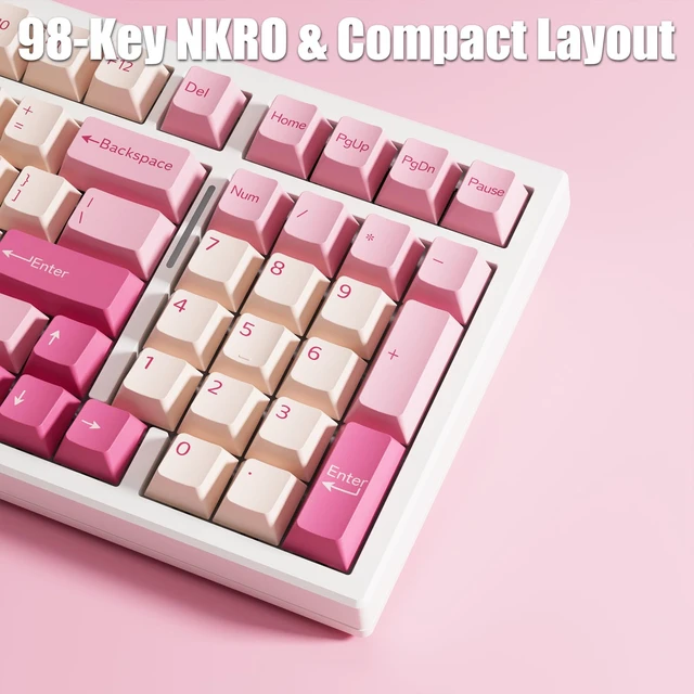 Alt view image 6 of 7 - Gasket Creamy Wireless Mechanical Gaming Keyboard RGB Backlit | Wireless 2.4G/Bluetooth 5.0/Wired USB-C 98-Key Hot Swappable NKRO Rechargeable PBT Keycaps Programmable for Win/Mac, Peach