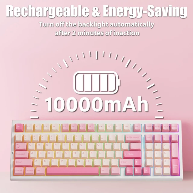 Alt view image 7 of 7 - Gasket Creamy Wireless Mechanical Gaming Keyboard RGB Backlit | Wireless 2.4G/Bluetooth 5.0/Wired USB-C 98-Key Hot Swappable NKRO Rechargeable PBT Keycaps Programmable for Win/Mac, Peach