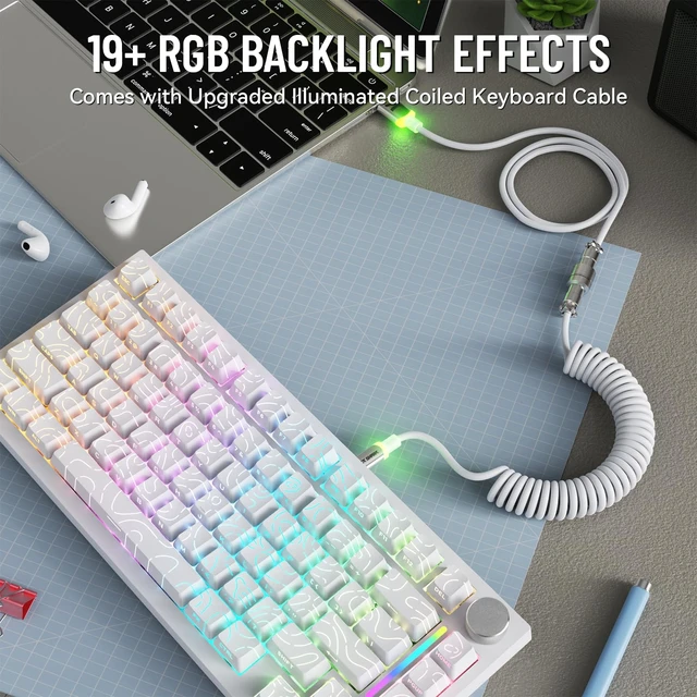 Alt view image 3 of 6 - SHARK X820 Ultra Wireless Mechanical Keyboard with TFT Smart Display&Knob,75% Bluetooth/2.4GHz/USB-C Wired Gaming Keyboard,Gasket-Mounted Linear Switch with Coiled Cable,for Win/Mac-White