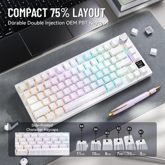 Alt view image 4 of 6 - SHARK X820 Ultra Wireless Mechanical Keyboard with TFT Smart Display&Knob,75% Bluetooth/2.4GHz/USB-C Wired Gaming Keyboard,Gasket-Mounted Linear Switch with Coiled Cable,for Win/Mac-White