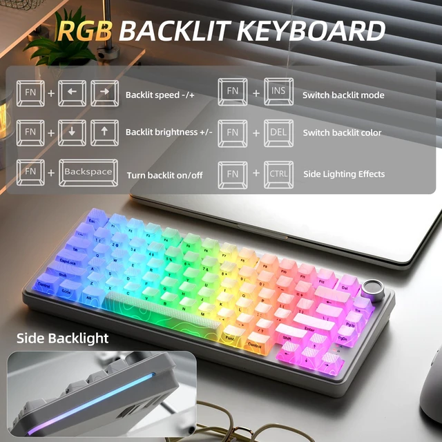 Alt view image 3 of 7 - XVX M75 Wireless Gaming Mechanical Keyboard,75% Layout with Knob and IMD Topographic Keycaps,BT5.0/2.4GHz/USB-C,Hot Swappable Creamy Switches, Gasket Structure,RGB Backlit Keyboard for Win/Mac,White