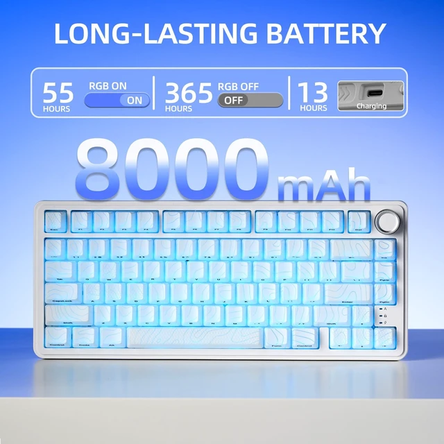 Alt view image 5 of 7 - XVX M75 Wireless Gaming Mechanical Keyboard,75% Layout with Knob and IMD Topographic Keycaps,BT5.0/2.4GHz/USB-C,Hot Swappable Creamy Switches, Gasket Structure,RGB Backlit Keyboard for Win/Mac,White