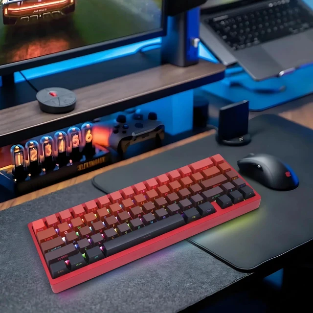 Alt view image 2 of 7 - 67 keys Tri-Mode Full Aluminum CNC Gasket Gaming Keyboard, RGB Backlight Wireless/Wired Custom Mechanical Keyboard for Mac Windows Linux Double-Shot PBT Keycaps Hot-Swappable Linear Switch (red)