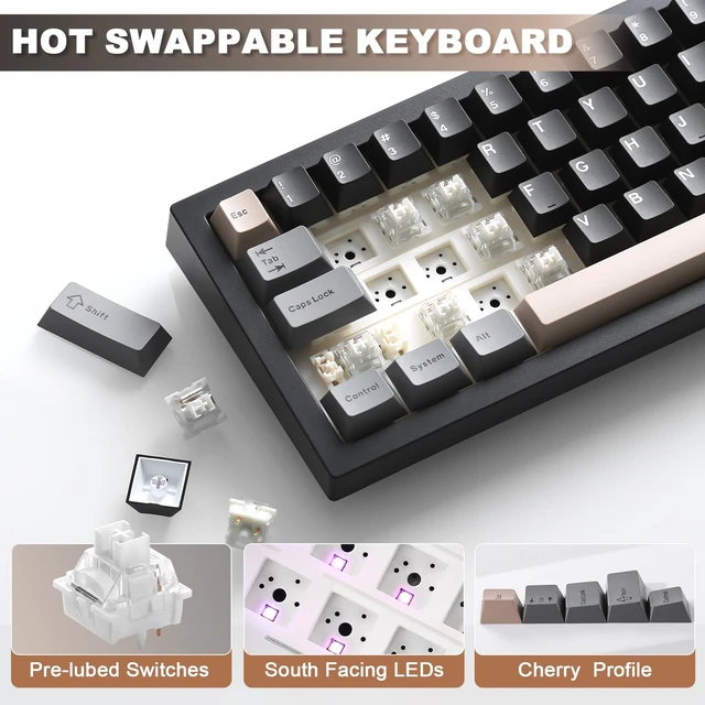 Alt view image 7 of 7 - IF68 Wireless Mechanical Keyboard (Black,Milk V2 Switch) | QMK/VIA Keyboard, 65% Layout with TFT Screen&Knob, RGB Backlit, Hot Swap, BT/Wired/2.4G, Creamy Typing for Gaming/Mac/Win