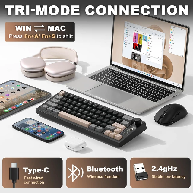 Alt view image 5 of 7 - IF68 Wireless Mechanical Keyboard (Black,Milk V2 Switch) | QMK/VIA Keyboard, 65% Layout with TFT Screen&Knob, RGB Backlit, Hot Swap, BT/Wired/2.4G, Creamy Typing for Gaming/Mac/Win