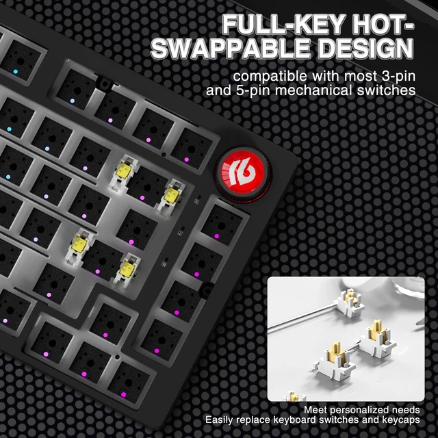 Alt view image 5 of 7 - Hi75C Upgraded Wired Mechanical Keyboard Kit Aluminum Alloy 75% | Gasket Mount 75% Barebones DIY Base with Hot Swap, RGB & Volume Knob Enhanced Custom Gaming Keyboard Build