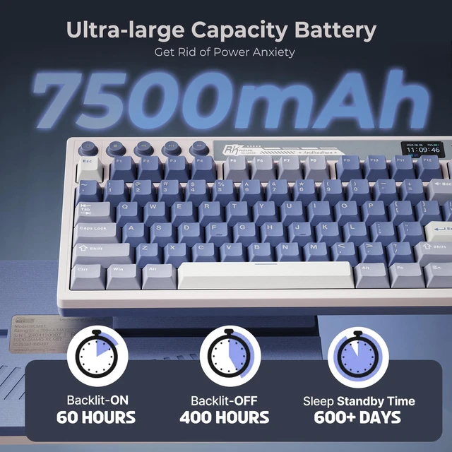 Alt view image 5 of 7 - M87 Wireless Gaming Keyboard with Screen & Dual Knobs, Blue | Bluetooth/2.4G/Wired, Hot Swappable Cream Switches, 5-Layer Noise Dampening Gasket Structure,Compact 75% Size for PC/WIN/Mac