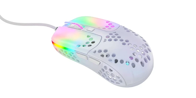 Alt view image 2 of 6 - MZ1, Ultra-Light Wired Gaming Mouse, Cutting-Edge Pixart 3389 Sensor, Unique Shape for Optimum Aim, Adjustable RGB Lighting, White Rail Edition