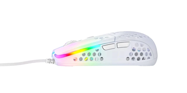 Alt view image 3 of 6 - MZ1, Ultra-Light Wired Gaming Mouse, Cutting-Edge Pixart 3389 Sensor, Unique Shape for Optimum Aim, Adjustable RGB Lighting, White Rail Edition