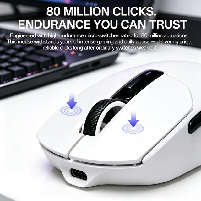 Alt view image 4 of 7 - Tyrfing V1 Tri-Mode Wireless Gaming Mouse White | RGB Magnetic Charging Dock, Tri-Mode Wireless (BT/2.4G/USB-C), Ultra-Light 59g Design, USB-C Rechargeable,PAW 3311