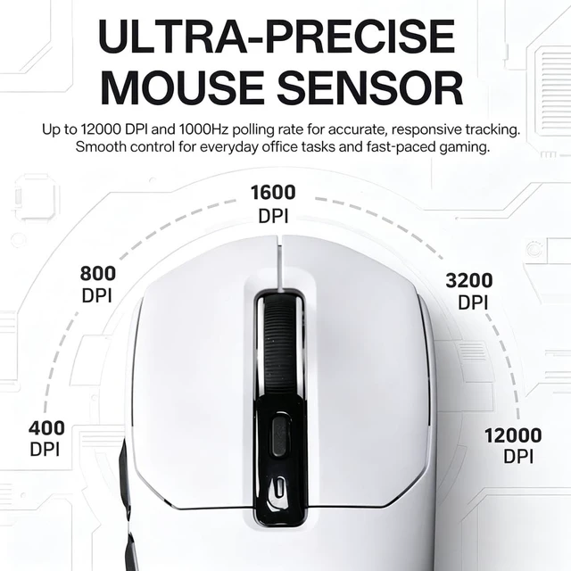 Alt view image 7 of 7 - Tyrfing V1 Tri-Mode Wireless Gaming Mouse White | RGB Magnetic Charging Dock, Tri-Mode Wireless (BT/2.4G/USB-C), Ultra-Light 59g Design, USB-C Rechargeable,PAW 3311