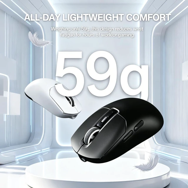 Alt view image 6 of 7 - Tyrfing V1 Tri-Mode Wireless Gaming Mouse White | RGB Magnetic Charging Dock, Tri-Mode Wireless (BT/2.4G/USB-C), Ultra-Light 59g Design, USB-C Rechargeable,PAW 3311