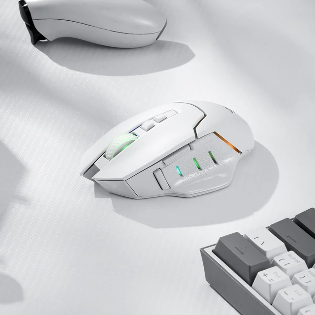 Alt view image 2 of 7 - M690 PRO Wireless Gaming Mouse, 8000 DPI Wired/Wireless Gamer Mouse w/Rapid Fire Key, 8 Macro Buttons, Ergonomic Design for PC/Mac/Laptop, White